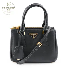 【中古】PRADA プラダ サフィアーノラクス ミニ レザー 2WAYハンドバッグ ガレリア マイクロバッグ ブラック 1BA906