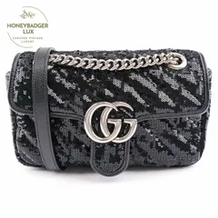 【中古】GUCCI グッチ GGマーモント 446744 スパンコールxレザー シルバー金具 チェーンショルダーバッグ 2WAY ショルダー ブラック