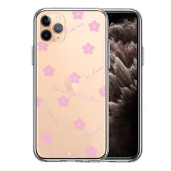 iPhone11pro ケース クリアフラワー ライトピンク スマホケース 側面ソフト 背面ハード ハイブリッド