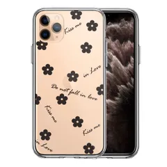 iPhone11pro ケース クリアフラワー ブラック スマホケース 側面ソフト 背面ハード ハイブリッド