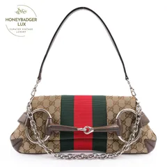 【中古】【美品】GUCCI グッチ GGキャンバス ホースビット キャンバスxレザー 2WAYショルダーバッグ ベージュ 7642255