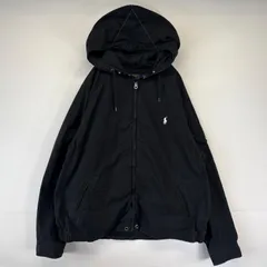 古着 ポロ・ラルフローレン POLO RALPH LAUREN コットンジャケット フルジップ ワンポイントロゴ フーディ スウィングトップ 2XL  ブラック メンズ