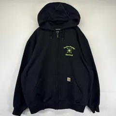 古着 カーハート Carhartt パーカー フルジップ 大きいサイズ 企業ロゴプリント 大きいサイズ XL  ブラック メンズ