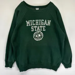 古着 80's/80年代 ヴィンテージ チャンピオン Champion USA製 スウェット ラグラン カレッジロゴ ミシガン 3段プリント XL  グリーン メンズ