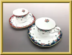 KENZO ケンゾー カップ＆ソーサー コーヒーカップ ティーカップ 碗皿 ペア レッド×ブルー 2客セット フラワー 花柄 ブランド 食器 洋食器 茶器 陶磁器