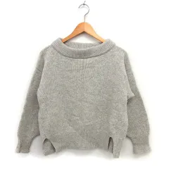 アーバンリサーチ URBAN RESEARCH ワイド ニット セーター ウール混 リブ ボートネック スリット 長袖 F グレー オフホワイト /NT30