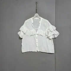 ザラ コットン ツートンレース バイカラー ブラウス M n2909