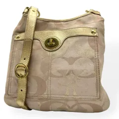 良品　COACH コーチ　ショルダーバッグ　キャンバス　レザー　ターンロック