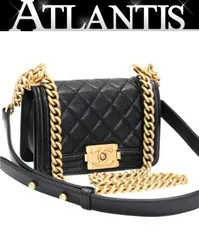 美品 シャネル CHANEL ボーイシャネル15 ミニマトラッセ チェーンショルダーバッグ キャビア 黒 ランダム 【72365】