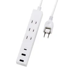 エレコム 電源タップ USB コンセント 15W AC×3個口 USB-A×2 USB-C×1 3m 極性プラグ対応 (N極) ホワイト ECT-38-3A2C30WH