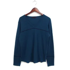 センスオブプレイス バイ アーバンリサーチ Sense of Place by Urban Research Vネック ニット セーター 長袖 ライン 綿混 38 ディープグリーン 深緑 /FT35