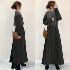 ロングワンピース 即購入OK 春秋 切り替え ワンピース レディース プリーツワンピース 秋冬 ワンピース レディース プリーツワンピース 丸首 長袖 min#