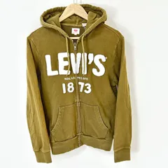 (^w^)b Levi's リーバイス ジップアップ スウェットパーカー フーディ コットン 綿100% ビッグロゴ アメカジ 古着MIX ラフ リラックス デイリー タウンユース カーキ メンズ サイズS