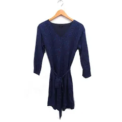 セオリー Theory シルク100％ 柄 ワンピース 長袖 ひざ丈 Vネック ストレートライン 2 ネイビー 紺 /FT17