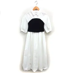 リリーブラウン Lily Brown バルーン ワンピース フレア ロング ステンカラー ニット リボン 七分袖 0 オフホワイト 黒 ブラック /NT31