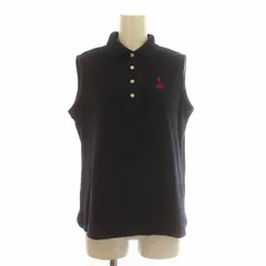 パーリーゲイツ PEARLY GATES ポロシャツ カットソー 鹿の子 ノースリーブ ロゴ 刺繍 コットン ゴルフウェア 1 M 紺 ネイビー /KU