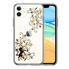 iPhone11 ケース クリア フローラル ＆ ユニコーン (ブラウン スマホケース 側面ソフト 背面ハード ハイブリッド