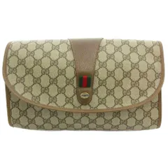 グッチ GUCCI オールドグッチ アクセサリーコレクション シェリーライン クラッチバッグ セカンド GG柄 ロゴ フラップ PVC レザー 茶 ブラウン /GV