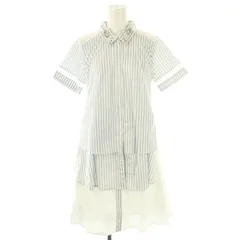 チェスティ Chesty ストライプ 切替 半袖 シャツワンピース ひざ丈 ビジュー 1 ホワイト ブルー /DF ■OS