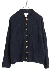 【お得なクーポン配布中!】 90s USA製 エルエルビーン コットン ケーブル ニット カーディガン レディース M 古着 オールド フィッシャーマン セーター 前開き 丸首 紺