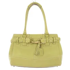 コーチ COACH ハンプトンズ ミディアムキャリートートバッグ ハンドバッグ レザー ワンカラー ロゴチャーム 黄緑 ライトグリーン 10528 /BB