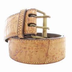 アライア ALAIA ヴィンテージ vintage レザーベルト クロコ型押し ダブルパンチング 65 茶 ブラウン /GV