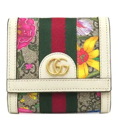 グッチ GUCCI 二つ折り財布 オフィディア GG フローラ ウォレット GGスプリームキャンバス アイボリー×マルチカラー ゴールド金具 花柄  598662 【保存袋】【中古】