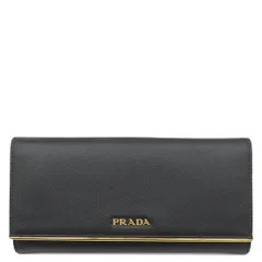 プラダ PRADA 長財布 ロゴ プレート レザー サフィアーノレザー NERO ゴールド金具 黒 二つ折り  1MH132【中古】