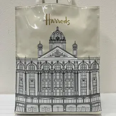 9447　Harrods　ハロッズ　ハンドバッグ　 アイボリー系　PVC　宮殿イラスト　 タグ付き　レディース