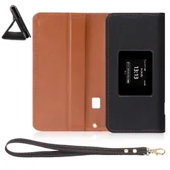 【Speed Wi-Fi 5G 01専用モバイルルーターケース】 PUレザー製、ストラップ付き、磁気吸着式、スタンド機能付き (くろちゃ)