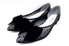 【230020】DIANA ダイアナ  ドット 水玉 メッシュチュール リボン ポインテッドトゥ パンプス  23.5ｃｍ