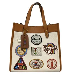 COACH(コーチ) トートバッグ フィールド トート 22 ウィズ パッチ CA138 ブラウン×アイボリー×マルチ レザー