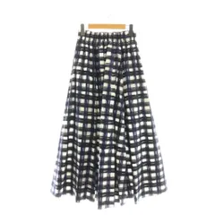 ミラオーウェン Mila Owen 25SS ボリュームフレアスカート 1 ネイビー 紺 ブルー 青 ホワイト 白 チェック柄 /CX ■OS