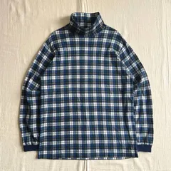 90s　vintage　MADE IN USA　アメリカ製　LANDS’END　ランズエンド　タートルネック　長袖Tシャツ　カットソー　チェック柄　青緑黄白　L　アメカジ　C-BOY　アウトドア　turtle neck long sleeve T-shirt