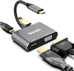 USB Type c HDMI VGA 4-in-1 アダプタ 2025高機能版 usb c Hdmi 4K解像度 hdmi ポート+VGA映像出力ポート+Usb 3.0高速ポート+USBタイプC高速PD充電ポート変換 アダプタ UHDコンバータ i ...