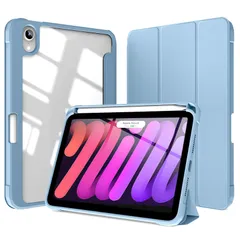 iPad Mini A17 Pro 第7世代 2024 Mini 6ケース 2021 8.3インチ 用 ペンホルダー オートスリープ/ウェイク機能 耐衝撃 三つ折りスタンド 透明バックカバー 適用機種：iPad Mini A17 Pro 第7世代 2 ...