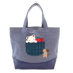 ファミリア Familiar 美品 デニム ミニ トートバッグ アップリケ 刺繍 切替 紺 ネイビー /AE ■GY19