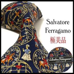 極美品⭐︎サルヴァトーレフェラガモ シルク100% イタリア製ネクタイ ブルー 極美品✨ サルヴァトーレフェラガモ ネクタイ ネイビー 紺 シルク