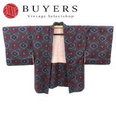 【中古】 羽織 正絹 グレー ブラック レッド 幾何学模様 羽織紐付き 和装 呉服 和服 きもの レディース 女性