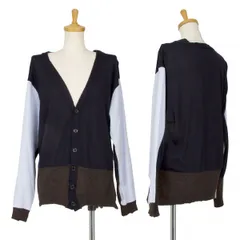 ワイズY's 異素材切替ニットカーディガン ネイビーブラウンサックス2
