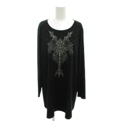 バレンザ VALENZA 美品 チュニック カットソー 長袖 ラインストーン ラウンドネック 装飾デザイン 48 黒 ブラック /YJ ■GY61
