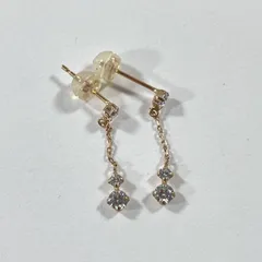 ★  K10刻印 10金 4℃ ヨンドシー ゴールド 石付きロングピアス 両耳ピアス ポスト刻印 全長約2㎝ キャッチ除く総重量0.45g 現状品