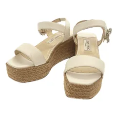 JIMMY CHOO ジミー チュウ MIRABELLE70  エスパドリーユクリスタルバックル レザーウェッジソールサンダル  ホワイト 39