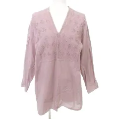 クラシカルエルフ 長袖 ブラウス Vネック スリット 薄手 XLサイズ ピンク ■TC