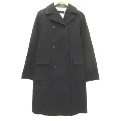 マリンフランセーズ LA MARINE FRANCAISE ロング コート 厚地 ジャケット ビジネス カジュアル 約Mサイズ 紺 ネイビー ■TCのサムネイル