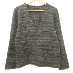 ラウンジリザード LOUNGE LIZARD ジャガード ニット カーディガン フェアアイル ボーダー カットソー 2 ダークグレー ■TC