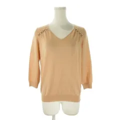 自由区 オンワード樫山 ニット セーター ウール 38 ピンク Vネック 七分袖 ビジュー装飾 /AO20 ■GY58