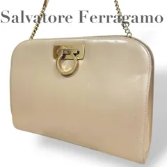 ☆★ Salvatore Ferragamo サルヴァトーレフェラガモ ★ショルダーバッグ　ガンチーニ　斜め掛け　保存袋　ベージュ　ゴールド金具　チェーンショルダー★♯2214