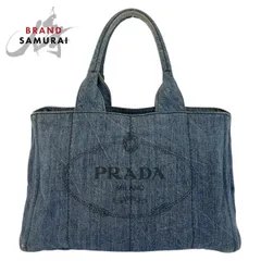 PRADA プラダ カナパ 三角ロゴプレート ブルー ゴールド金具 キャンバス トートバッグ ハンドバッグ レディース 505043【中古】