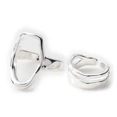 アロハモニ ヴィンテージ リング 2点セット おおぶり オーバルリング & ダブルラインリング シルバー925 指輪 喜平 チェーン フリーサイズ 韓国 オルチャン ブランド: ALOHAMONI